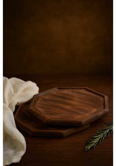 Fam Wood Art 2'li Doğal Ahşap Nihale, Small Sunumluk, Supla,banyo Düzenleyici-aksesuar Organizeri 20 X 20 Cm Kahverengi