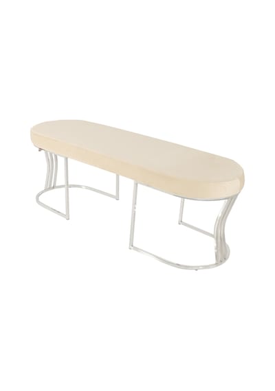 Viego Silver Smooth- Krem Kapitoneli Model Puf & Bench & Koltuk- Oturak-uzun Makyaj Puff-yatak Odası Ucu &önü