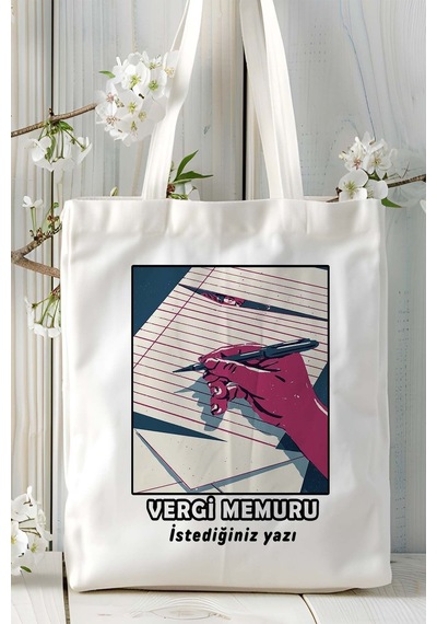 Art Hediye Vergi Memuru Baskılı Bez Omuz Çantası Kişiye Özel Model 9 Çok Renkli