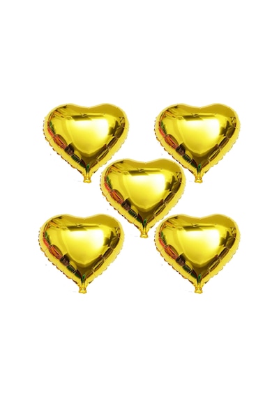 5 Adet Altın Sarısı Gold Kalp Folyo Balon 45Cm Helyumla Uçan Sevg