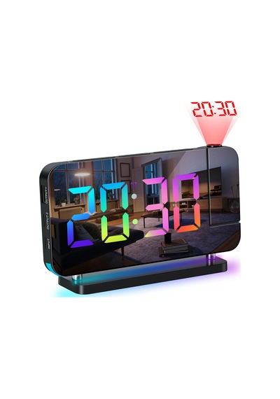 Etashop Rgb Projeksiyonlu Çalar Saat -7ayna Led Dijital Saat Tavana Zaman Yansıtma Usb & Type C Şarj Siyah