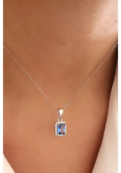 Sky Diamond Blue Creative Sapphire 925 Ayar Gümüş Lüks Kolye (521689633)