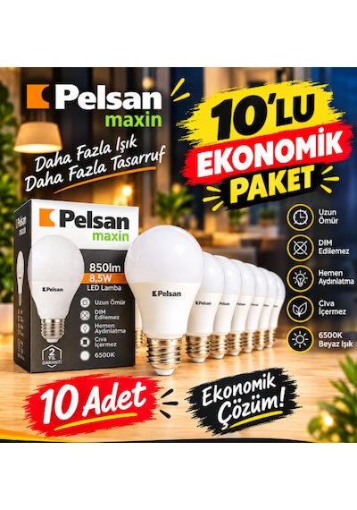 Pelsan Led Lamba 6500k Beyaz Işık 10'lu Ekonomik Paket