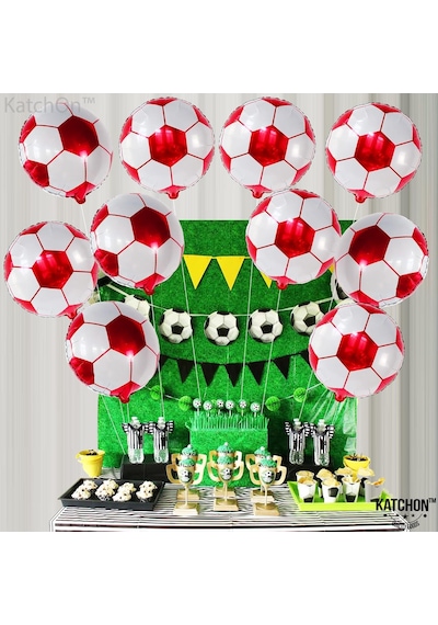 Kırmızı Beyaz Baskılı Futbol Topu Folyo Balon 18 İnç Kırmızı