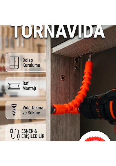 Dmax 12 Parça Esnek Bits Tornavida Seti 300 Mm Manyetik Adaptörlü