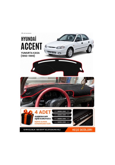 Hyundai Accent Yumurta Kasa 1993-1999 Uyumlu Torpido Örtüsü - Siyah Kırmızı