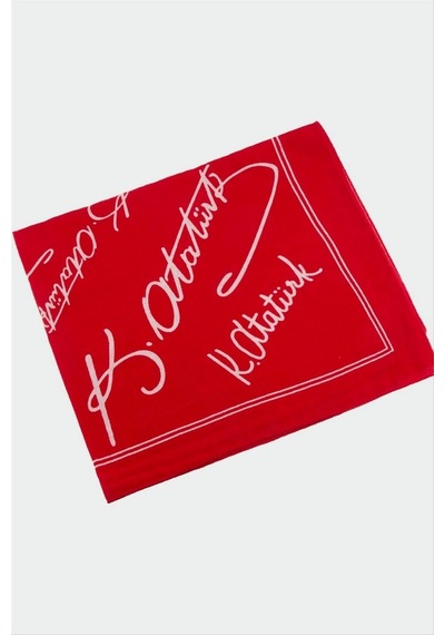 Atatürk İmzalı Desenli Bandana 50 50 - Kırmızı N162