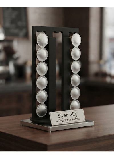 3d Tasarım Nespresso Uyumlu Kahve Kapsül Standı - Kafe Tipi Döner Ve Çubuklu Tutucu Siyah