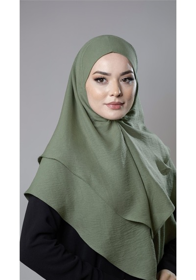 Hürrem Bone Fıstık Yeşili Pratik Hazır Geçmeli Tesettür Eşarp Pamuk Caz Kumaş Çift Katlı Düz Hijab 2303 36
