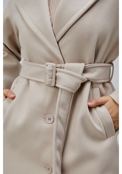 Bej Premium Oversize Kemerli Kaşe Kaban Bej