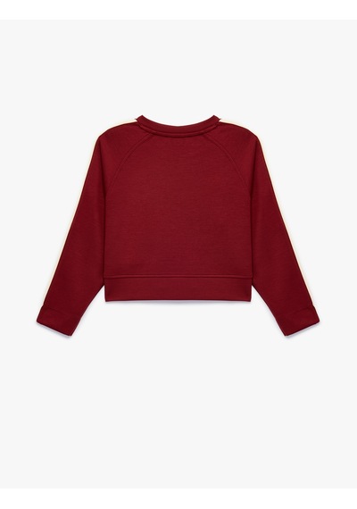 Koton Uzun Kollu Viskon Karışımlı Biyeli Bisiklet Yaka Baskılı Sweatshirt Bordo 7wkg10355ak