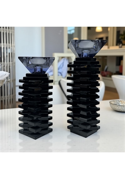Dekoratif Kristal Cam İkili Kare Kesme Şamdan Füme Füme