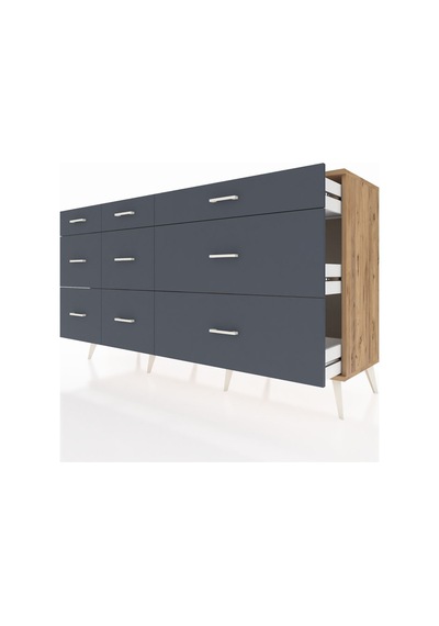 Kronos Konsol 9 Çekmeceli 176x59x99 Çam-çam/antrasit Atlas Çam/antrasıt - Atlas Çam