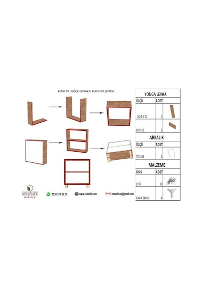 Kenzlife Kitaplık Tuğçe 048x060x020 Cvz Ayaklı Mutfak Dolabı Bany