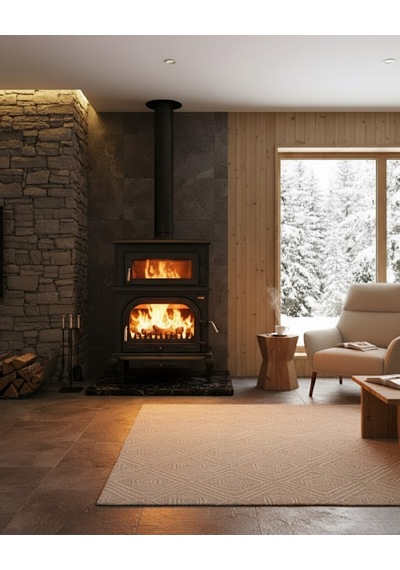 Reyo Stove Abant Üç Camlı Yan Kapak Fırınlı Döküm Şömine Soba