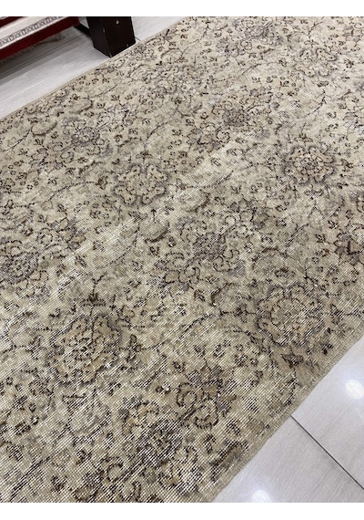 El Dokuma Eskitme 120X205 Krem Naturel %100 Yün Vintage Halı ! Krem