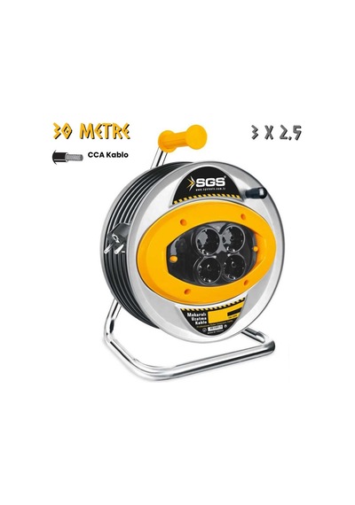 Sgs Metal Makaralı Uzatma Kablosu Cca 3x2.5 - Dörtlü Priz - 30 Mt. 30 M