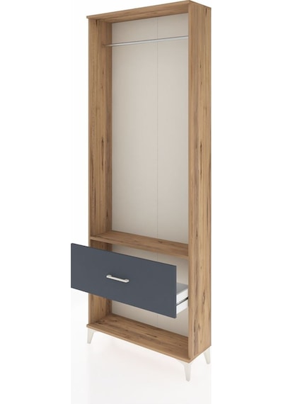 Arges Dolap Tek Raflı Tek Çekmeceli Tek Askılı 88x30x243 Çam-... Çam