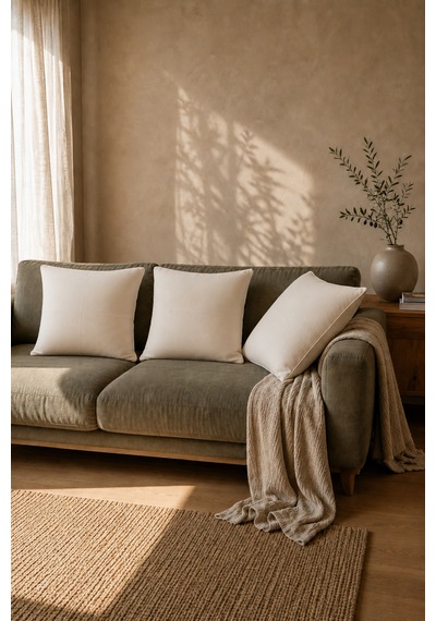 1 Adet Ham Bez Kırlent Kılıfı %100 Pamuk, Fermuarlı 44x44 Cm Dekoratif Yastık Kılıfı Bej-krem