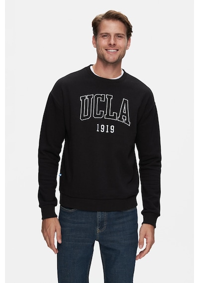 Ucla Sandhıll Siyah Bisiklet Yaka Nakışlı Loose Fit Erkek Sweatshirt Siyah