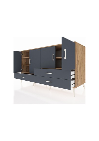 Kronos Konsol 5 Raflı 3 Çekmeceli 4 Kapaklı 176x59x99 Çam-antrasi Çam-antrasit