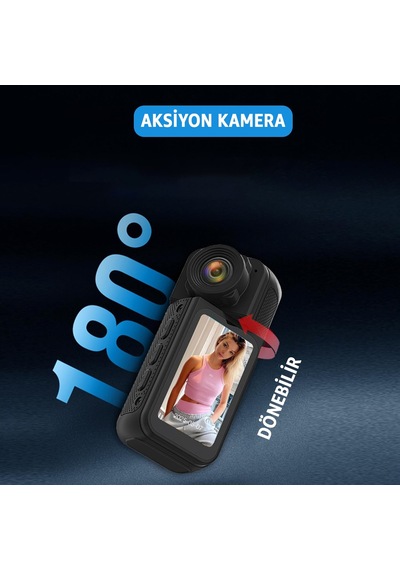 Robeve Mini Taşınabilir Aksiyon Kamera 2.7k Ultra Hd Video 180 Döner Lens Wi-fi Bağlantılı 1.47 Hd Ekran Siyah