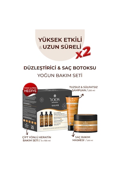Yoon 3'lü Düzleştirici & Saç Botoksu + Tuzsuz Şampuan 250 ML + Saç Maskesi 250 ML + Bakım Seti
