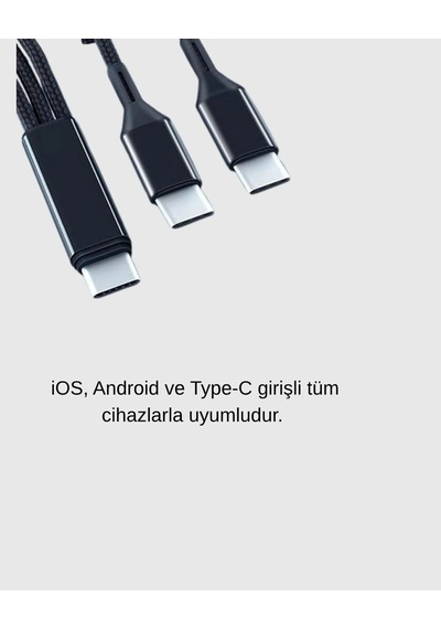 3 Ü 1 Arada Şarj Kablosu Type-c İos Android Uyumlu Hızlı Güvenli Şarj