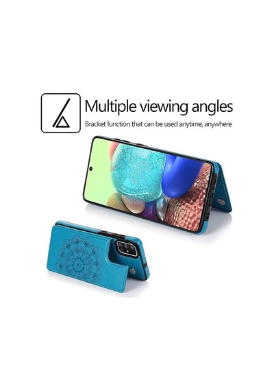 Samsung Galaxy A53 5g Uyumlu - Mandala Desenli Deri Görünümlü Koruyucu Telefon Kılıfı Mavi