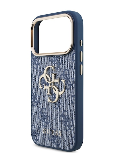 Apple Uyumlu iPhone 18 Pro Kılıf Guess Lisanslı Gold Metal Kamera Çerçeveli Metal Büyük 4g Ve Yazı Logolu Mavi