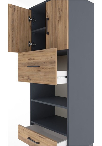 Hyperion Dolap 4 Raflı 2 Çekmeceli 2 Kapaklı 60x44x163 Antrasit-çam Antrasit
