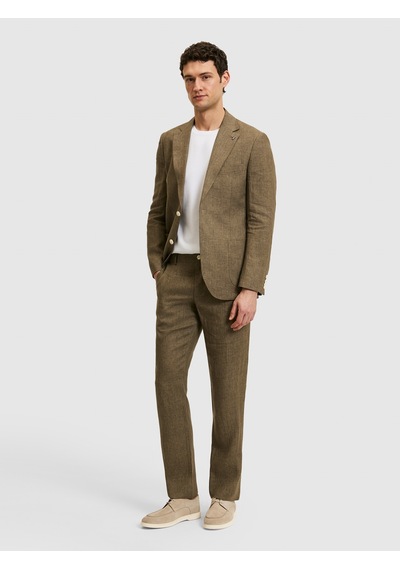 Cacharel Haki Slim Fit Beli Lastikli %100 Keten Pantolon Yesıl