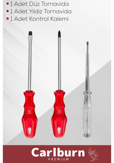 Dayanıklı Sağlam Ergonomik Vidalama Tamir Tadilat Düz Yıldız Kontrol Kalemi 3'lü Tornavida Seti