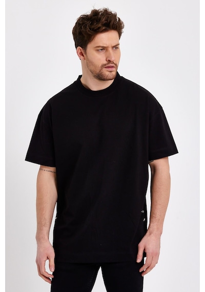 JAHR MARC Yanları Lastikli Oversize Siyah Erkek T-shirt - M Siyah