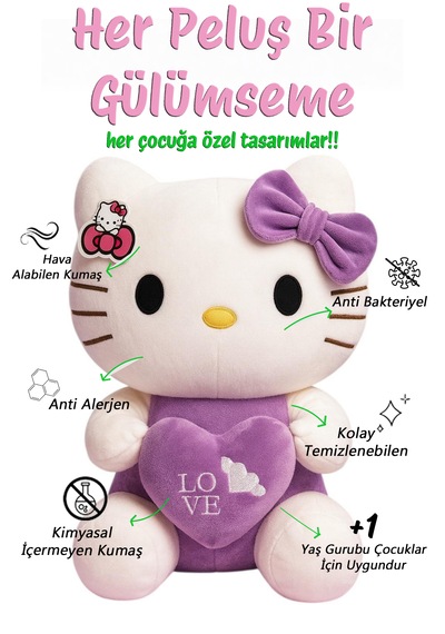 Hello Kitty Peluş Oyuncak 35cm - Sevimli & Yumuşacık Açık Mor