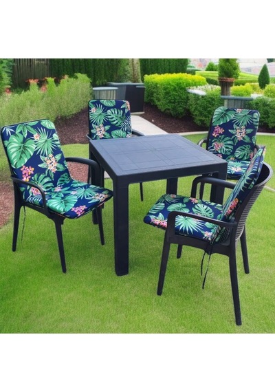 Lüks Arkalıklı Sandalye Minderi 4lü 4cm Süngerli Yeşil Yaprak 42x42 Çok Renkli