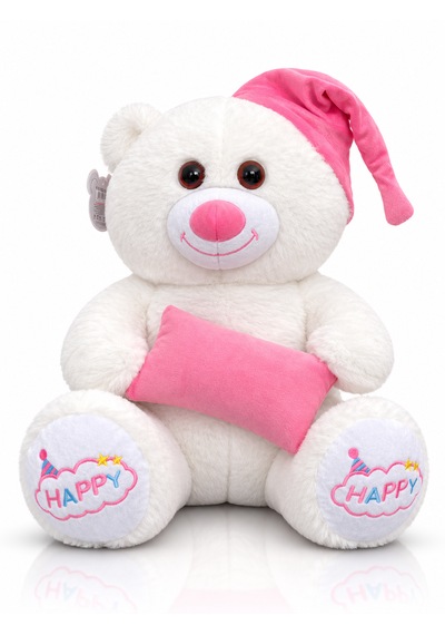 Ayıcık Şapkalı Ve Yastıklı Seri Peluş Ayıcık 60cm - Hediyelik Peluş Oyuncak 001 - Beyaz