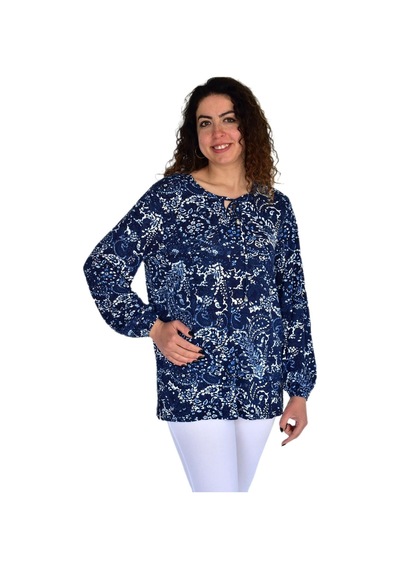 Kadın Yaprak Desen Baskılı Viscon Bluz Bgl-st04283 Lacıvert Kadın Yaprak Desen Baskılı Viscon Bluz Bgl-st04283 Lacıvert