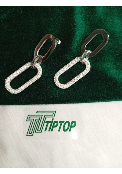 Tiptop/ / Gümüş Renk Zirkon Taşlı Sallantılı Model Çelik Küpe Gümüş
