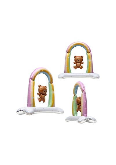 Retro Salıncakta Sallanan Ayıcık Folyo Balon Ayaklı Baby Shower Balon Renkli