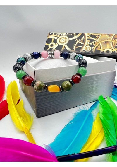 Gümüştel El Sanatları Sertifikalı Öğrenci Bilekliği Doğal Taş Aaa Kalite 8 Mm Sürpriz Hediyeli Çok Renkli
