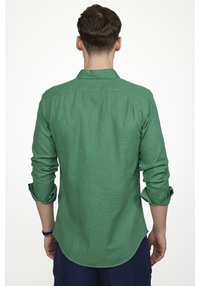 Tudors Slim Fit Uzun Kol Biyeli Yaka Düğmeli Keten Erkek Yeşil Gömlek-27199-Yeşil Tudors Slim Fit Uzun Kol Biyeli Yaka Düğmeli Keten Erkek Yeşil Gömlek-27199-Yeşil