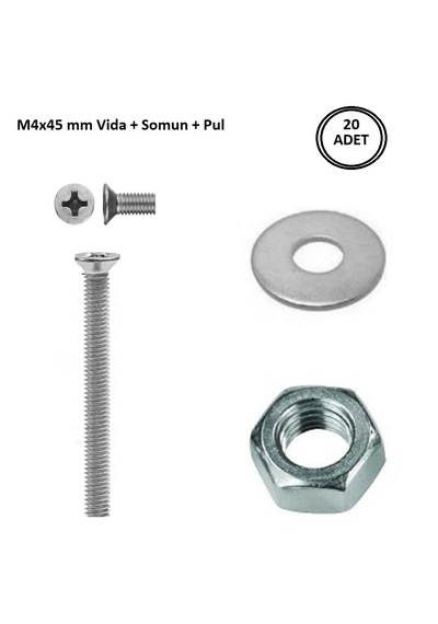 M4x45 Mm Vida + Somun + Pul Vida Takım Set 20 Adet