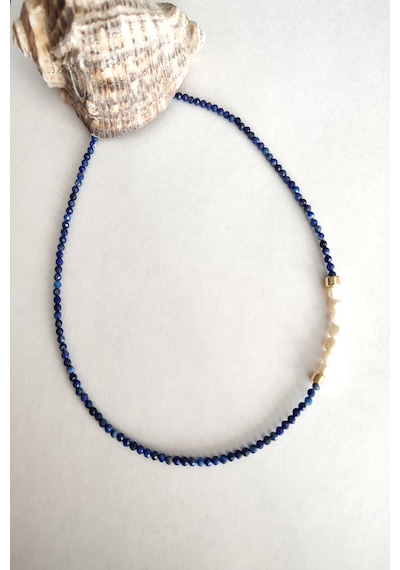 Sertifikalı 3 Mm Lapis Lazuli, Gerçek İnci Doğaltaş Kolye 262 Lacivert
