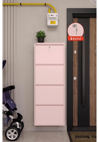 Ceha Kilitli 4'lü Metal Ayakkabılık - Toz Pembe/blush K.AYK-4/M3885/KL