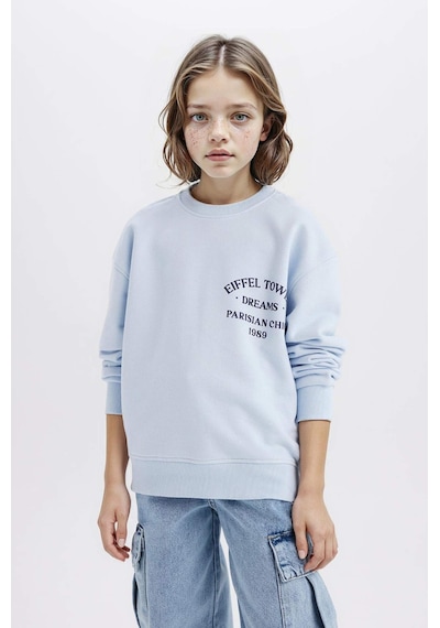 DeFacto Kız Çocuk Relax Fit Bisiklet Yaka Baskılı Sweatshirt D8546A825SPBE745 Mavi DeFacto Kız Çocuk Relax Fit Bisiklet Yaka Baskılı Sweatshirt D8546A825SPBE745 Mavi