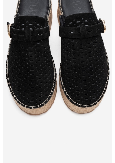 Luvishoes Louıs Siyah Süet Hakiki Deri Burnu Kapalı Hasır Dolgu Taban Terlik Siyah