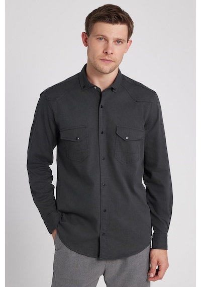 Tudors Erkek Regular Fit Rahat Kesim Çift Cepli Spor Yaka Denim Haki Gömlek-36860 Haki