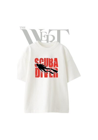 Thewert Scuba Diver 1 Tasarım Baskılı Ünisex Beyaz Oversize T-shirt