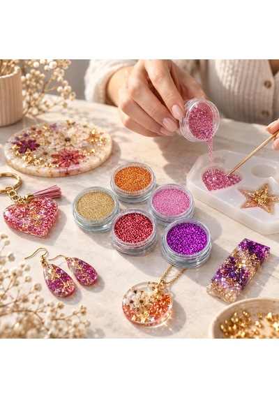 5 Adet Epoksi Reçine Sim & Glitter Seti, Mum Beton Nail Art Glitter Sim Seti Malzeme